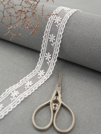 Кружево-вышивка на тюле, 30 мм, цвет белый, 100% полиэстер, 4,5 м. Арт T-3006.212