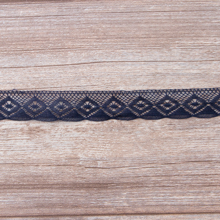 Мерсеризованное хлопковое кружево, 25 мм, цвет темно-синий. Арт 2023/9S
