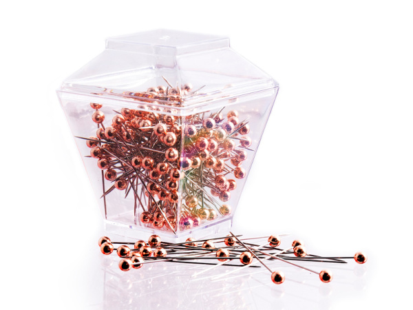 Булавки цвета "розовое золото" в пластиковых коробочках, 18шт. в пластиковом прикассовом стенде. Арт N4366