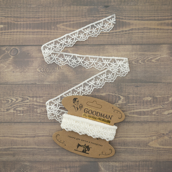 Кружево-вышивка на тюле, 28 мм, цвет молочный, 100% полиэстер, 3,5 м. Арт T-1910.112