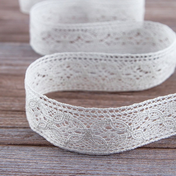 Мерсеризованное хлопковое кружево, 35 мм, цвет белый. Арт 2223/01