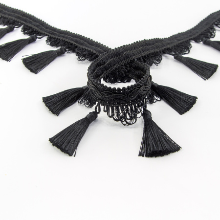 Тесьма с кисточками декоративная PASSAN цвет черный. Арт BPK - 019-col.PE - 56