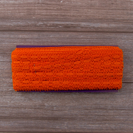 Мерсеризованное хлопковое кружево, 15 мм, цвет оранжевый. Арт 1798/17                 