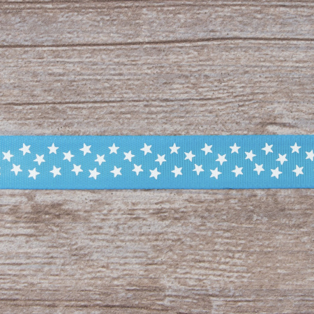 Лента репсовая SAFISA рисунок "звездочки", 15 мм, 15 м, цвет 16, бирюзовый. Арт 35120-15мм-16