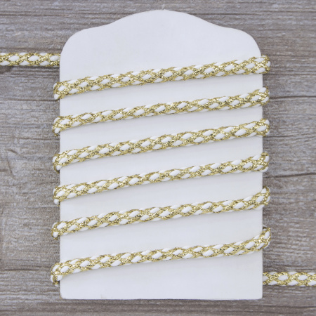 Шнур плетеный PEGA с люрексом, золото с белым, 7 мм, 15 м. Арт 881218724DX702