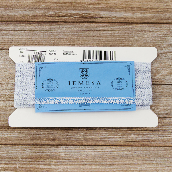 Мерсеризованное хлопковое кружево, 10 мм, цвет светло-голубой. Арт 3221/19