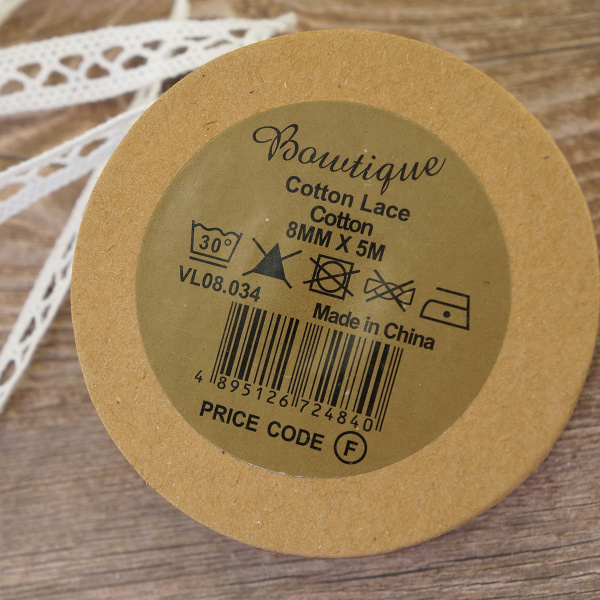 Кружево хлопковое на картонной катушке, цвет белый. Арт VL08.034