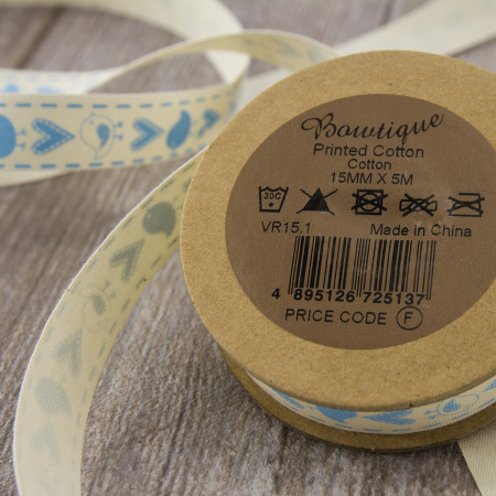 Лента хлопковая на картонноймини-катушке "Птички и подарки". Арт VR15.1