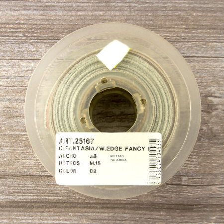 Лента органза с рисунком с проволокой по краю SAFISA, 38 мм, цвет бежевый, 15 м. Арт 25167-38мм-01            