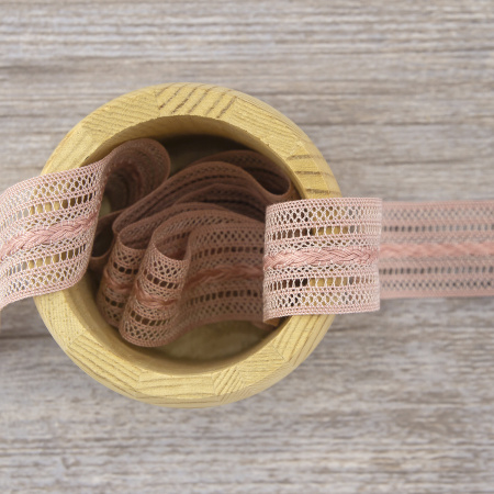 Мерсеризованное хлопковое кружево, 26 мм, цвет пыльно-розовый. Арт 2178/W4