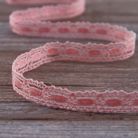 Мерсеризованное хлопковое кружево, 15 мм, цвет светло-розовый. Арт 1798/06                 