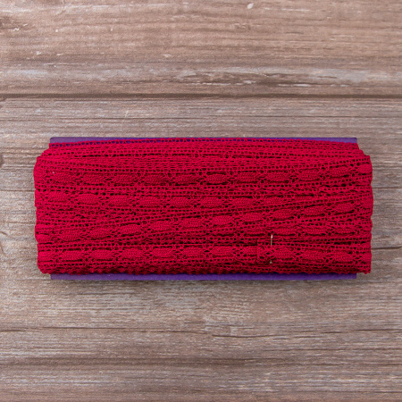 Мерсеризованное хлопковое кружево, 15 мм, цвет бургунд. Арт 1798/F1                 