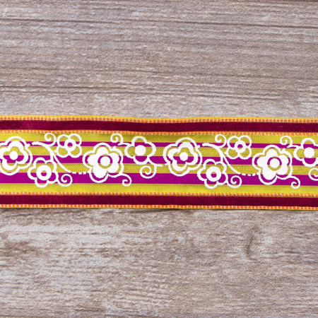 Лента с рисунком SAFISA, 38 мм, цвет бордо/желтый. Арт 25239-38-03