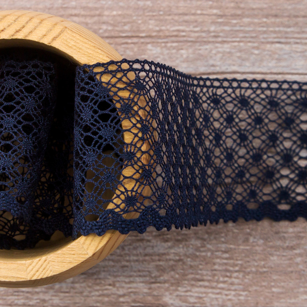 Мерсеризованное хлопковое кружево, 50 мм, цвет темно-синий. Арт 2040/9S
