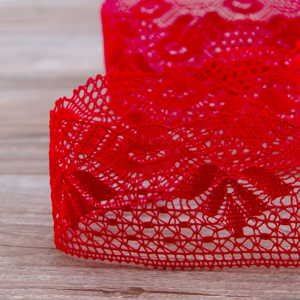 Мерсеризованное хлопковое кружево, 70 мм, цвет красный. Арт 3185/07