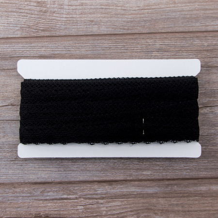 Мерсеризованное хлопковое кружево, 25 мм, цвет черный. Арт 3207/14                 