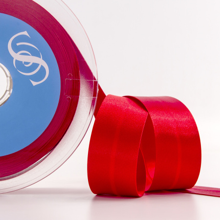 Косая бейка атласная 30 мм, 25 м, цвет 14, красный. Арт 6260-30мм-14            