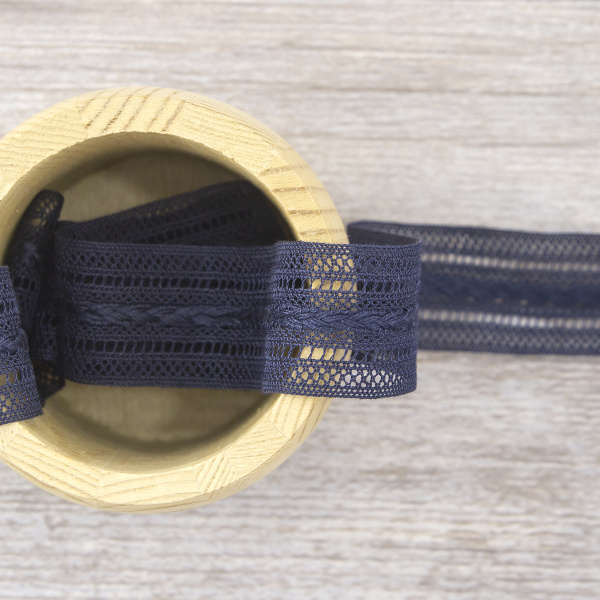 Мерсеризованное хлопковое кружево, 26 мм, цвет темно-синий. Арт 2178/9S