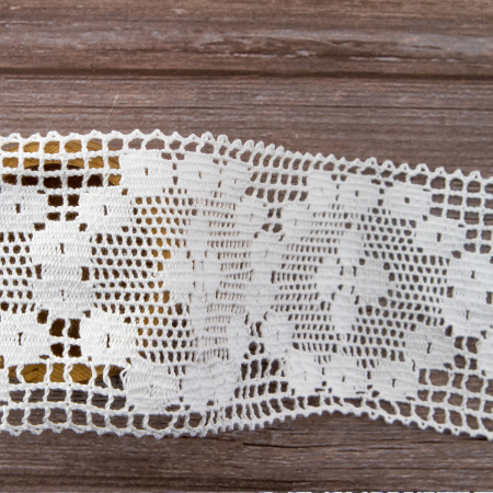 Мерсеризованное хлопковое кружево, 90 мм, цвет белый. Арт 2230/01