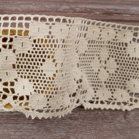 Мерсеризованное хлопковое кружево, 95 мм, цвет экрю. Арт 2229/58