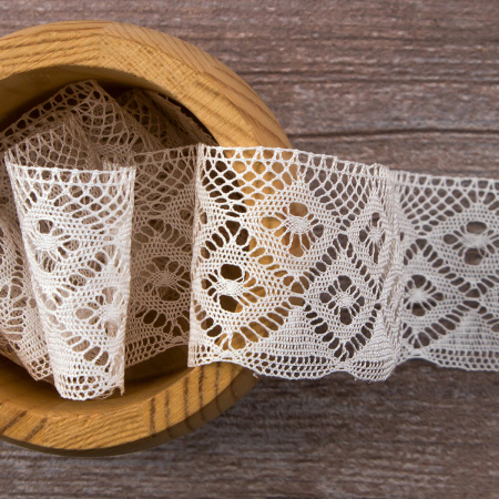 Мерсеризованное хлопковое кружево, 35 мм, цвет белый. Арт 2046/01