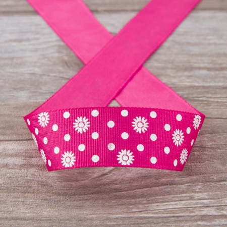 Лента репсовая SAFISA с напечатаным рисунком, 25 мм, 15 м, цвет 20, малиновый. Арт 25313-25мм-20