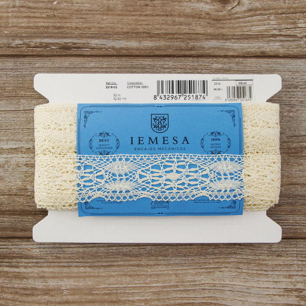 Мерсеризованное хлопковое кружево, 50 мм, цвет экрю. Арт 2218/02