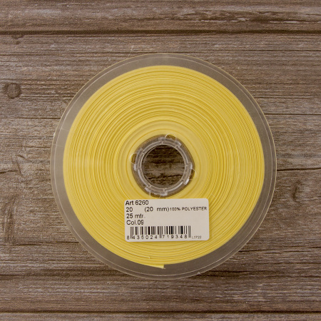 Косая бейка атласная 20 мм, 25 м, цвет 09, светло-желтый. Арт 6260-20мм-09            