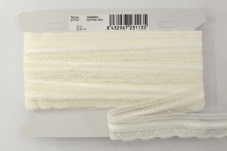 Мерсеризованное хлопковое кружево, 32 мм, цвет белый. Арт 2177/01