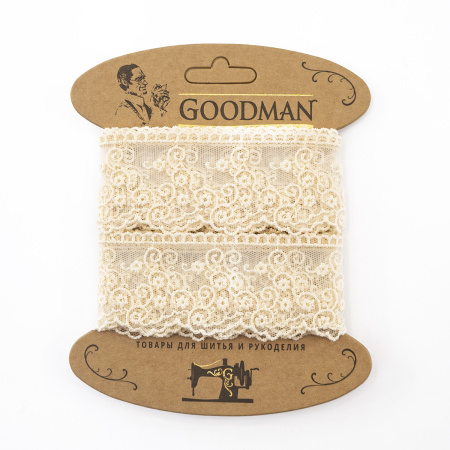 Кружево-вышивка на тюле, 42 мм, цвет бежевый, 100% полиэстер, 3,5 м. Арт T-2443.371