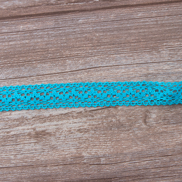 Мерсеризованное хлопковое кружево, 20 мм, цвет бирюзовый. Арт 3037/15                 