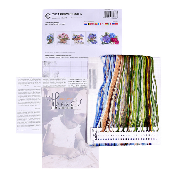 Набор для вышивания "Голубые Гортензии", канва аида 16 ct . Арт 2046A                   