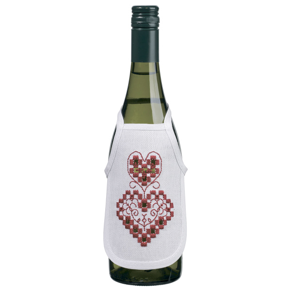 Набор для вышивания фартучков на бутылку в технике харгандер "Красные сердечки". Арт 78-0633