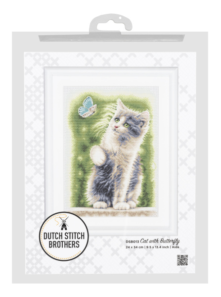 Набор для вышивания "Котик с бабочкой", канва Aida 14 ct. Арт DSB013A