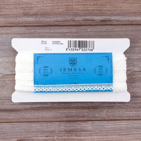 Мерсеризованное хлопковое кружево, 16 мм, белый. Арт 2110/01