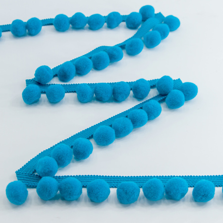 Тесьма с помпонами, диаметр 20 мм, цвет бирюзовый. Арт PA-40-col.517