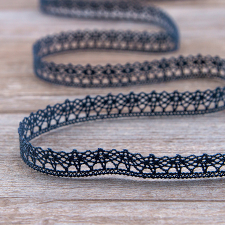 Мерсеризованное хлопковое кружево, 12 мм, цвет серо-синий. Арт 3267/75                 
