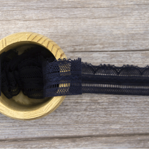 Мерсеризованное хлопковое кружево, 33 мм, цвет темно-синий. Арт 2177/9S