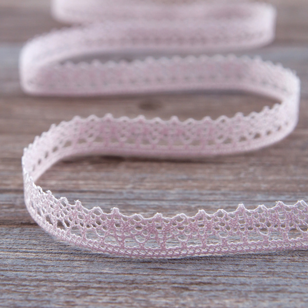 Мерсеризованное хлопковое кружево, 12 мм, цвет светло-розовый. Арт 3267/06                 
