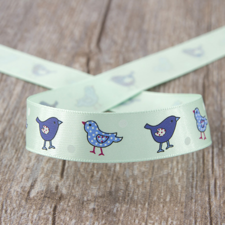 Лента атласная на картонной мини-катушке "Птички". Арт VR15.433