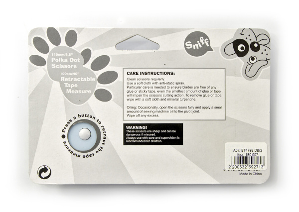 Набор ножницы 13,5 см и рулетка-сантиметр "Щенки". Арт BT4798.DB/2