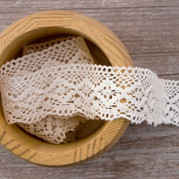 Мерсеризованное хлопковое кружево, 30 мм, белый. Арт 2123/01