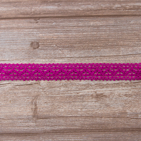 Мерсеризованное хлопковое кружево, 20 мм, цвет цикламеновый. Арт 3037/25                 