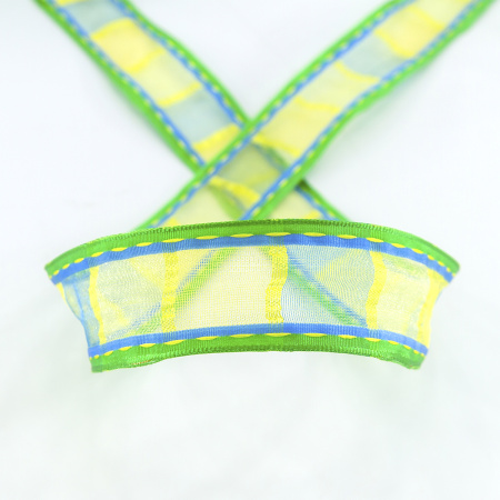 Лента органза с рисунком SAFISA, 25 мм, 15 м, цвет 03, зеленый. Арт 25238-25-03              