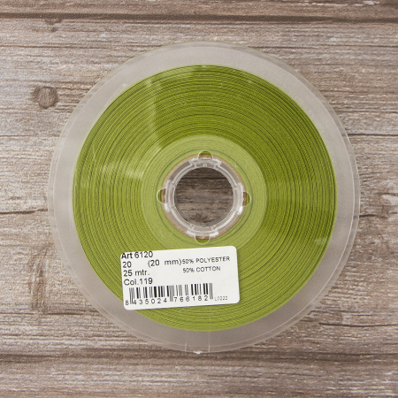 Косая бейка хлопок/полиэстер 20 мм, 25 м, цвет 119, хаки светлый. Арт 6120-20мм-119           
