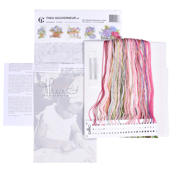 Набор для вышивания "Розовые гортензии", канва лён 32 ct. Арт 2047                    