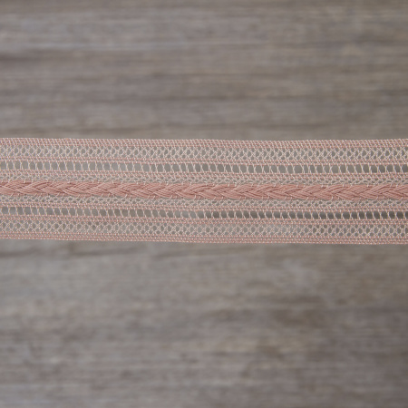 Мерсеризованное хлопковое кружево, 26 мм, цвет пыльно-розовый. Арт 2178/W4