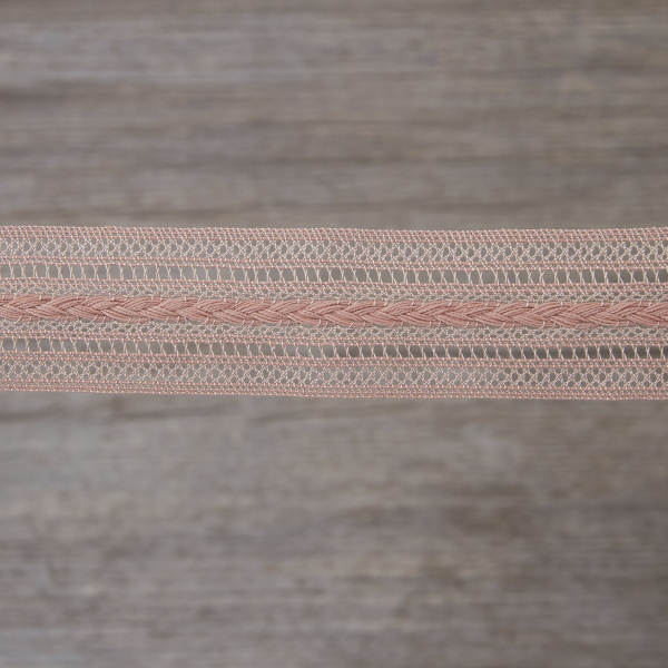 Мерсеризованное хлопковое кружево, 26 мм, цвет пыльно-розовый. Арт 2178/W4