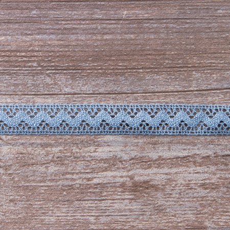 Мерсеризованное хлопковое кружево, 16 мм, цвет тёмно-голубой. Арт 2066/F4