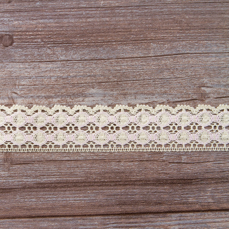 Мерсеризованное хлопковое кружево, 40 мм, цвет экрю с розовым. Арт 3680/95